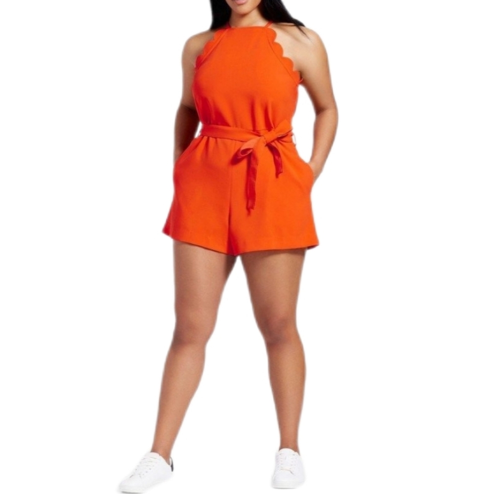 Victoria Beckham Scallop Tie Waist Romper